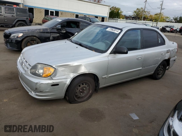 2005 Hyundai Accent GLS with VIN KMHCG45C45U631414, listed as a Copart auction lot 73963814 with 106,617 mi miles and Salvage Title. Bid and sale history available at carsss.com. Image 1.