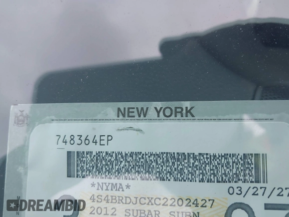 2012 Subaru Outback Limited with VIN 4S4BRDJCXC2202427, listed as a IAAI auction lot 42707727 with 77,224 mi miles and . Bid and sale history available at DreamBid. Image 12.
