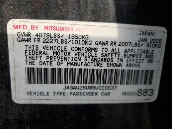 2009 Mitsubishi Lancer ES with VIN JA3AU26U89U000637, listed as a Copart auction lot 79688444 with 96,837 mi miles and Clean Title. Bid and sale history available at DreamBid. Image 12.