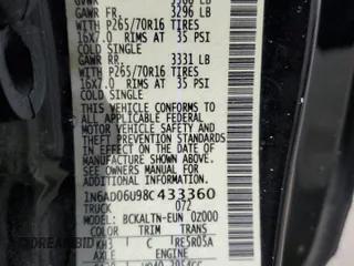 2008 Nissan Frontier SE z VIN 1N6AD06U98C433360, wystawiony jako Copart lot #51749535 z przebiegiem 174 798 mil mil oraz Nie do naprawy • Non repairable. Historia ofert i sprzedaży dostępna na DreamBid. Obrazek 12.