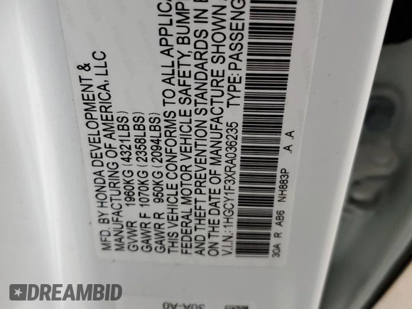 2024 Honda Accord EX с VIN 1HGCY1F3XRA036235, выставлен на аукционе Copart как лот 42360565 с пробегом Не указан миль и Списание • Salvage title. История ставок и продаж доступна на DreamBid. Изображение 15.