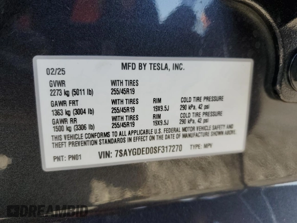 2025 Tesla Model Y Long Range z VIN 7SAYGDED0SF317270, wystawiony jako Copart lot #52387395 z przebiegiem 1 350 mil mil oraz Szkoda całkowita • Salvage title. Historia ofert i sprzedaży dostępna na DreamBid. Obrazek 13.