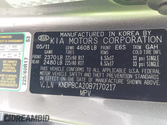 2011 Kia Sportage LX with VIN KNDPBCA20B7170217, listed as a IAAI auction lot 42303069 with 186,994 mi miles and . Bid and sale history available at DreamBid. Image 9.