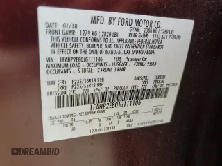 2018 Ford Taurus SEL with VIN 1FAHP2E80JG111106, listed as a Copart auction lot 58749665 with Not provided miles and Salvage title. Bid and sale history available at DreamBid. Image 12.