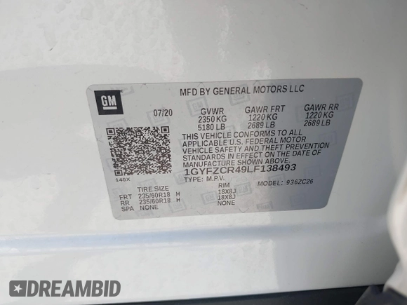 2020 Cadillac XT4 FWD Premium Luxury with VIN 1GYFZCR49LF138493, listed as a IAAI auction lot 41894823 with 49,000 mi miles and . Bid and sale history available at carsss.com. Image 9.
