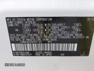 2010 Toyota RAV4 Limited with VIN JTMDK4DV5A5091201, listed as a IAAI auction lot 41544320 with 197,416 mi miles and . Bid and sale history available at DreamBid. Image 9.