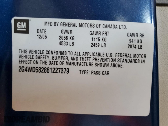 2006 Buick LaCrosse CXL with VIN 2G4WD582861227379, listed as a Copart auction lot 53037025 with 127,200 mi miles and Salvage Title. Bid and sale history available at carsss.com. Image 12.