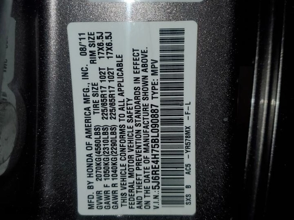 2011 Honda CR-V EX-L with VIN 5J6RE4H75BL090887, listed as a Copart auction lot 52794835 with 158,299 mi miles and Salvage Title. Bid and sale history available at carsss.com. Image 13.