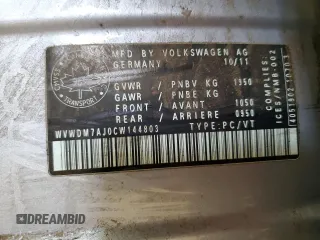 2012 Volkswagen Golf TDI with VIN WVWDM7AJ0CW144803, listed as a Copart auction lot 61574455 with 184,152 mi miles and Salvage title. Bid and sale history available at DreamBid. Image 12.