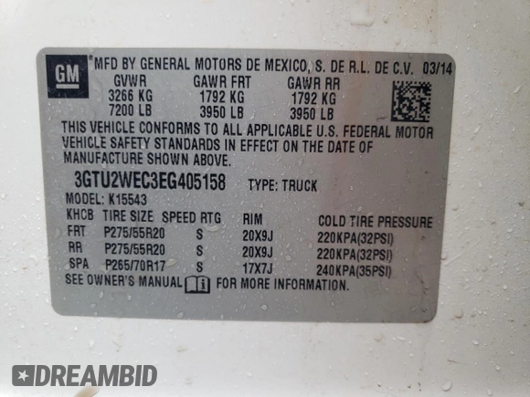2014 GMC Sierra 1500 Denali z VIN 3GTU2WEC3EG405158, wystawiony jako Copart lot #87766515 z przebiegiem 218 739 mil mil oraz Szkoda całkowita • Salvage title. Historia ofert i sprzedaży dostępna na DreamBid. Obrazek 12.