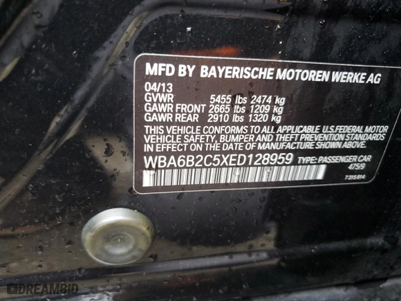 2014 BMW 6 Series 650i with VIN WBA6B2C5XED128959, listed as a Copart auction lot 50816635 with 146,875 mi miles and Salvage Title. Bid and sale history available at carsss.com. Image 12.
