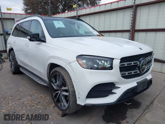 2021 Mercedes-Benz GLS 580 with VIN 4JGFF8GEXMA445382, listed as a IAAI auction lot 40991874 with 51,955 mi miles and . Bid and sale history available at DreamBid. Image 1.