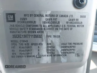 2007 Chevrolet Silverado 1500 LS with VIN 2GCEC13V771135632, listed as a IAAI auction lot 41770675 with 205,704 mi miles and . Bid and sale history available at DreamBid. Image 9.