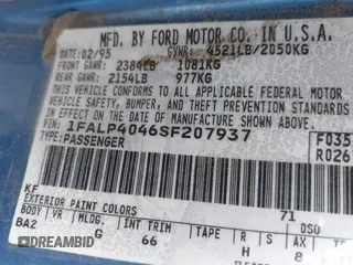 1995 Ford Mustang z VIN 1FALP4046SF207937, wystawiony jako IAAI lot #42222338 z przebiegiem 228 850 mil mil oraz . Historia ofert i sprzedaży dostępna na DreamBid. Obrazek 9.