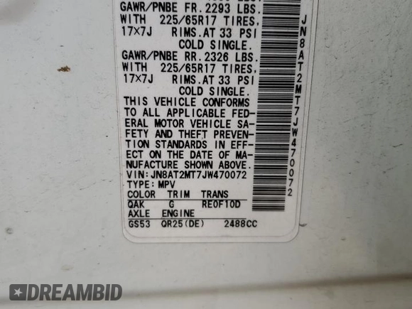 2018 Nissan Rogue S with VIN JN8AT2MT7JW470072, listed as a Copart auction lot 79257884 with 85,298 mi miles and Salvage Title. Bid and sale history available at DreamBid. Image 14.