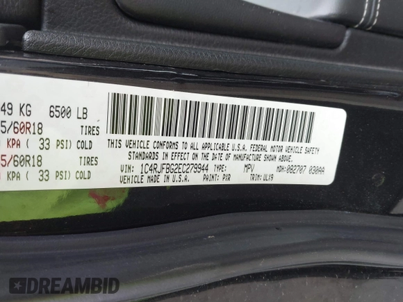2014 Jeep Grand Cherokee Limited with VIN 1C4RJFBG2EC279944, listed as a IAAI auction lot 41591623 with 150,588 mi miles and . Bid and sale history available at DreamBid. Image 9.