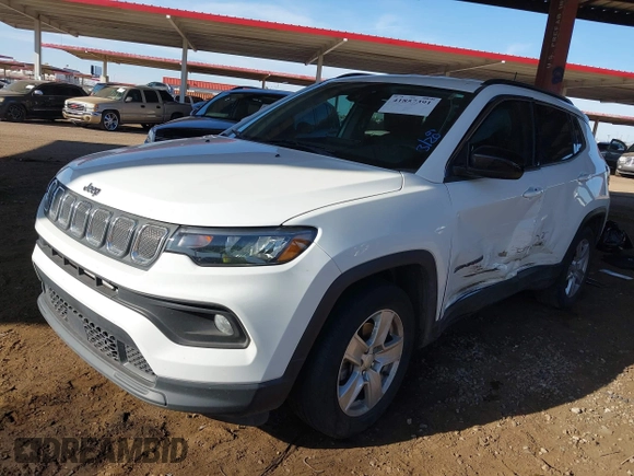 2022 Jeep Compass Latitude with VIN 3C4NJCBB6NT220062, listed as a IAAI auction lot 41857391 with 55,369 mi miles and . Bid and sale history available at DreamBid. Image 6.