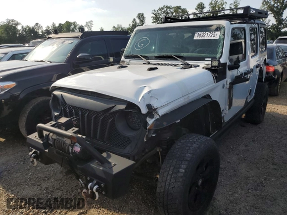 2018 Jeep Wrangler Unlimited Sport S with VIN 1C4HJXDGXJW130690, listed as a Copart auction lot 46921725 with 107,616 mi miles and Salvage title. Bid and sale history available at DreamBid. Image 1.