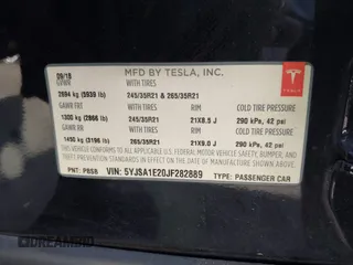 2018 Tesla Model S 75D with VIN 5YJSA1E20JF282889, listed as a IAAI auction lot 41823505 with 110,049 mi miles and . Bid and sale history available at DreamBid. Image 9.