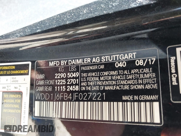 2018 Mercedes-Benz E-Class E 400 with VIN WDD1J6FB4JF027221, listed as a IAAI auction lot 41493345 with 74,668 mi miles. Bid and sale history available at carsss.com. Image 9.