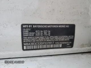 2013 BMW 3 Series 328i xDrive with VIN WBA3B3C53DF537817, listed as a Copart auction lot 60512215 with Not provided miles and Salvage title. Bid and sale history available at DreamBid. Image 12.