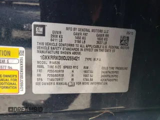 2013 GMC Acadia SLT with VIN 1GKKRRKD8DJ269421, listed as a Copart auction lot 46314475 with 0 mi miles and Salvage Title. Bid and sale history available at carsss.com. Image 13.