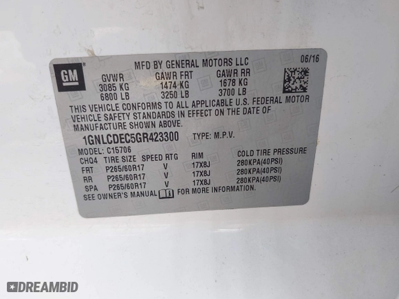 2016 Chevrolet Tahoe Commercial with VIN 1GNLCDEC5GR423300, listed as a IAAI auction lot 41967399 with 147,429 mi miles. Bid and sale history available at carsss.com. Image 9.