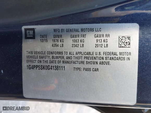 2016 Buick Verano with VIN 1G4PP5SK0G4138111, listed as a IAAI auction lot 41294823 with 57,960 mi miles. Bid and sale history available at carsss.com. Image 9.