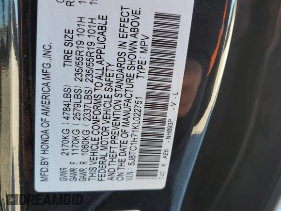 2019 Acura RDX w/Advance Pkg with VIN 5J8TC1H71KL022751, listed as a Copart auction lot 41489715 with 67,312 mi miles and Salvage Title. Bid and sale history available at carsss.com. Image 14.