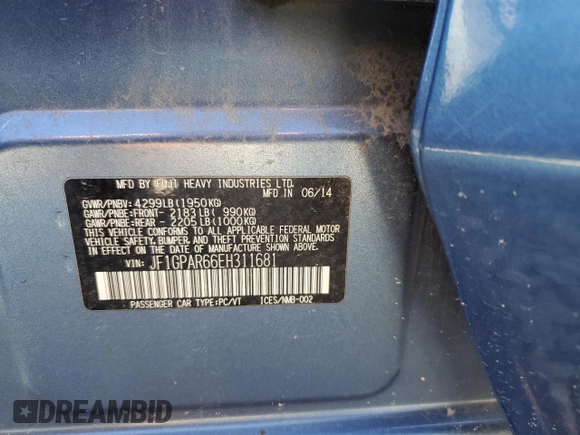 2014 Subaru Impreza Special Sports Limited z VIN JF1GPAR66EH311681, wystawiony jako Copart lot #51815035 z przebiegiem 114 670 mil mil oraz Szkoda całkowita • Salvage title. Historia ofert i sprzedaży dostępna na DreamBid. Obrazek 16.