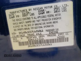 2007 Nissan Sentra 2.0 with VIN 3N1AB61E17L631061, listed as a Copart auction lot 53883825 with 188,738 mi miles and Salvage Title. Bid and sale history available at DreamBid. Image 12.