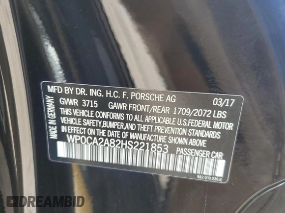 2017 Porsche 718 Boxster z VIN WP0CA2A82HS221853, wystawiony jako Copart lot #64264244 z przebiegiem 31 996 mil mil oraz Szkoda całkowita • Salvage title. Historia ofert i sprzedaży dostępna na DreamBid. Obrazek 13.