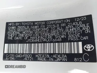 2024 Toyota Corolla LE with VIN JTDB4MEE9RJ016648, listed as a IAAI auction lot 42328776 with 25,915 mi miles and . Bid and sale history available at DreamBid. Image 9.
