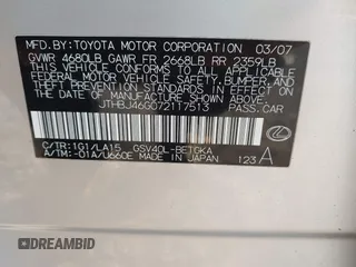2007 Lexus ES 330 z VIN JTHBJ46G072117513, wystawiony jako IAAI lot #41881219 z przebiegiem 254 071 mil mil oraz . Historia ofert i sprzedaży dostępna na DreamBid. Obrazek 9.