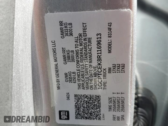 2024 Chevrolet Colorado 4WD LT with VIN 1GCPTCEK8R1169613, listed as a Copart auction lot 56467265 with Not provided miles and Non repairable. Bid and sale history available at DreamBid. Image 12.