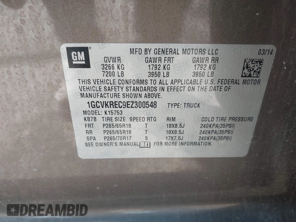 2014 Chevrolet Silverado 1500 LT with VIN 1GCVKREC9EZ300548, listed as a IAAI auction lot 41318981 with 237,113 mi miles and . Bid and sale history available at DreamBid. Image 9.
