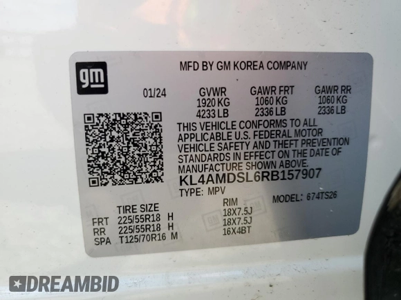 2024 Buick Encore GX Sport Touring с VIN KL4AMDSL6RB157907, выставлен на аукционе Copart как лот 53639775 с пробегом 12 982 миль миль и Списание • Salvage title. История ставок и продаж доступна на DreamBid. Изображение 13.