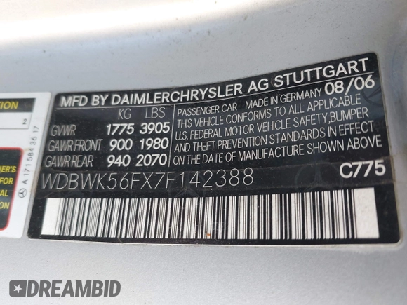 2007 Mercedes-Benz SLK 350 с VIN WDBWK56FX7F142388, выставлен на аукционе IAAI как лот 42076577 с пробегом 77 856 миль миль и . История ставок и продаж доступна на DreamBid. Изображение 9.