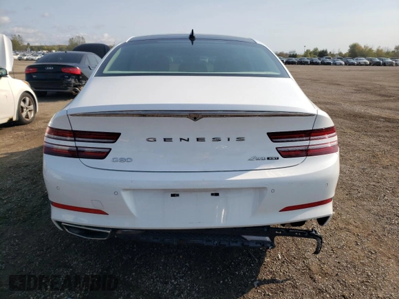 2023 Genesis G80 2.5T with VIN KMTGB4SC4PU144730, listed as a Copart auction lot 73025174 with 35,382 mi miles and Salvage Title. Bid and sale history available at carsss.com. Image 6.