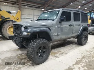 2018 Jeep Wrangler Unlimited Sport S with VIN 1C4HJXDNXJW225524, listed as a Copart auction lot 59790115 with 141,537 mi miles and Salvage title. Bid and sale history available at DreamBid. Image 1.