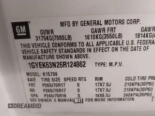 2006 Cadillac Escalade z VIN 1GYEK63N26R124862, wystawiony jako IAAI lot #42073868 z przebiegiem 244 070 mil mil oraz . Historia ofert i sprzedaży dostępna na DreamBid. Obrazek 9.