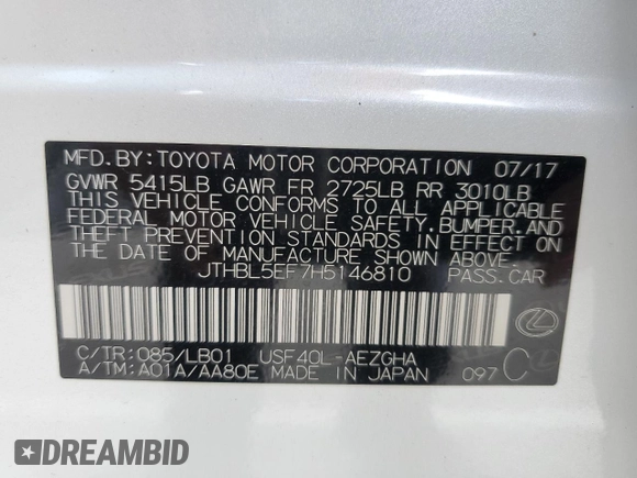 2017 Lexus LS 460 with VIN JTHBL5EF7H5146810, listed as a Copart auction lot 49253905 with 71,518 mi miles and Salvage title. Bid and sale history available at DreamBid. Image 14.