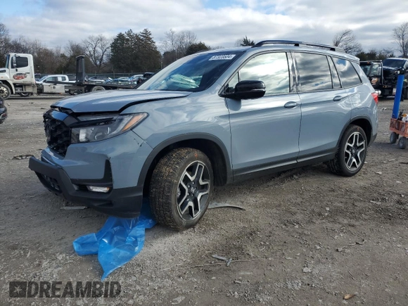 2023 Honda Passport Elite with VIN 5FNYF8H05PB013276, listed as a Copart auction lot 87323504 with 27,360 mi miles and Salvage Title. Bid and sale history available at carsss.com. Image 1.