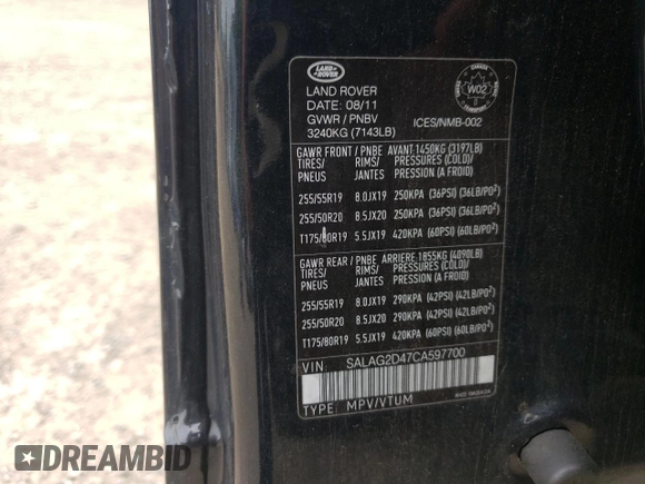 2012 Land Rover LR4 HSE with VIN SALAG2D47CA597700, listed as a Copart auction lot 61180055 with 172,687 mi miles and Clean title. Bid and sale history available at DreamBid. Image 14.