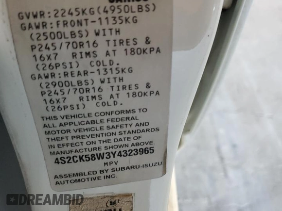 2000 Isuzu Rodeo S z VIN 4S2CK58W3Y4323965, wystawiony jako Copart lot #61189435 z przebiegiem 211 726 mil mil oraz Szkoda całkowita • Salvage title. Historia ofert i sprzedaży dostępna na DreamBid. Obrazek 12.