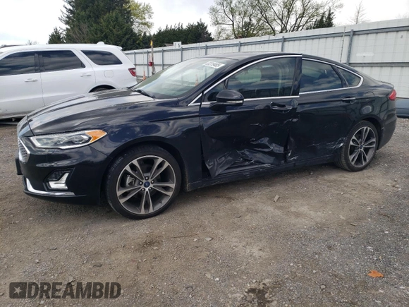 2019 Ford Fusion Titanium with VIN 3FA6P0K96KR102400, listed as a Copart auction lot 53319485 with 76,188 mi miles and Salvage Title. Bid and sale history available at carsss.com. Image 1.