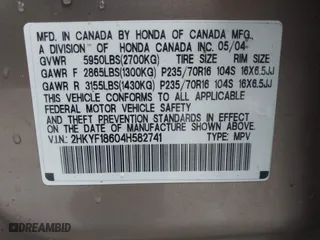 2004 Honda Pilot EX with VIN 2HKYF18604H582741, listed as a IAAI auction lot 41572039 with 225,101 mi miles. Bid and sale history available at carsss.com. Image 9.
