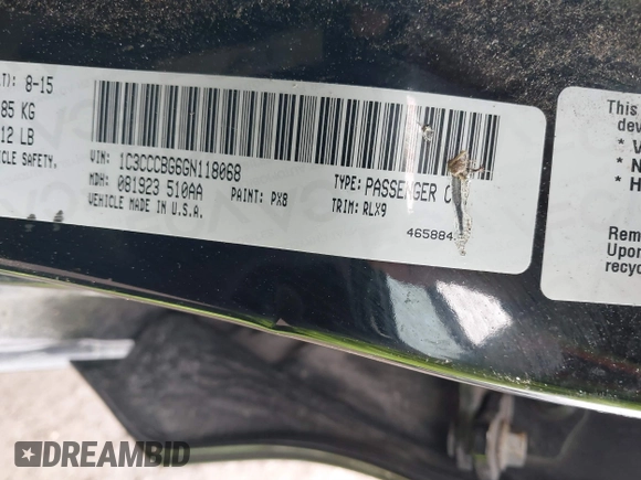 2016 Chrysler 200 S with VIN 1C3CCCBG6GN118068, listed as a IAAI auction lot 41465526 with 114,499 mi miles. Bid and sale history available at carsss.com. Image 9.