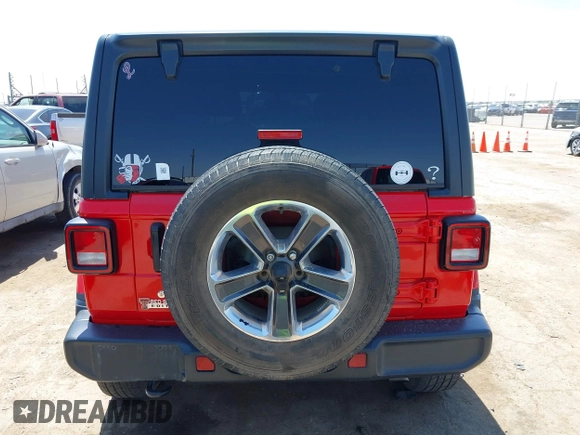 2019 Jeep Wrangler Unlimited Sahara with VIN 1C4HJXEN8KW591398, listed as a IAAI auction lot 42045071 with 87,410 mi miles and . Bid and sale history available at DreamBid. Image 16.
