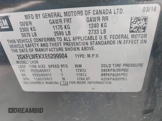 2014 GMC Terrain SLE with VIN 2GKFLWEKXE6299904, listed as a IAAI auction lot 42388431 with 232,233 mi miles and . Bid and sale history available at DreamBid. Image 9.